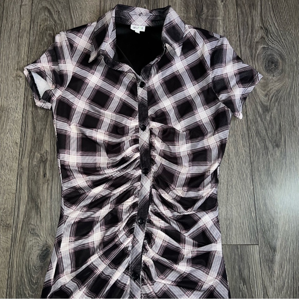 SELFIE Ruched Checkered Dress Size S - Picture 3 of 4